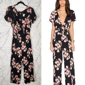 Privacy Please Black Floral Print Tie Front Kyna Jumpsuit Romantic Feminine